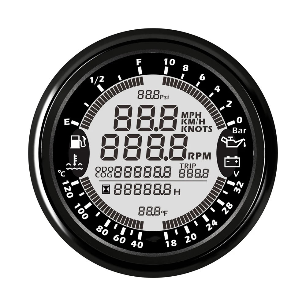 85mm 6 in 1 Car Marine Multi-function GPS Speedometer Tachometer Voltmeter 12V 24V Fuel Level Water Temp Oil Pressure 5Bar 10Bar