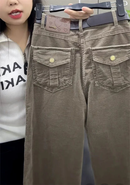High Waist Cotton Corduroy Harlan Pants Slim Fit Casual Nine Point Knife  Straight Leg Crop Leisure Long Trousers