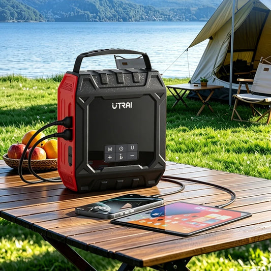 UTRAI 4000A Car Jump Starter with Air Compressor & Removable Magnetic Light Panel & & Outdoor Camping Lights Emergency Booster