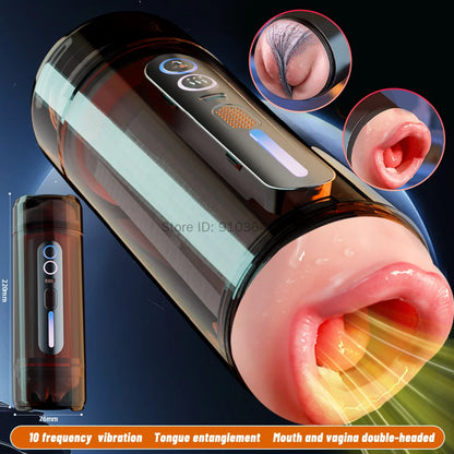 Realistic Oral Vagina Two Head Use Male Masturbator Automatic Vibrating Moaning Pocket Pussy Voice Blowjob Cup Sex Toys for Men