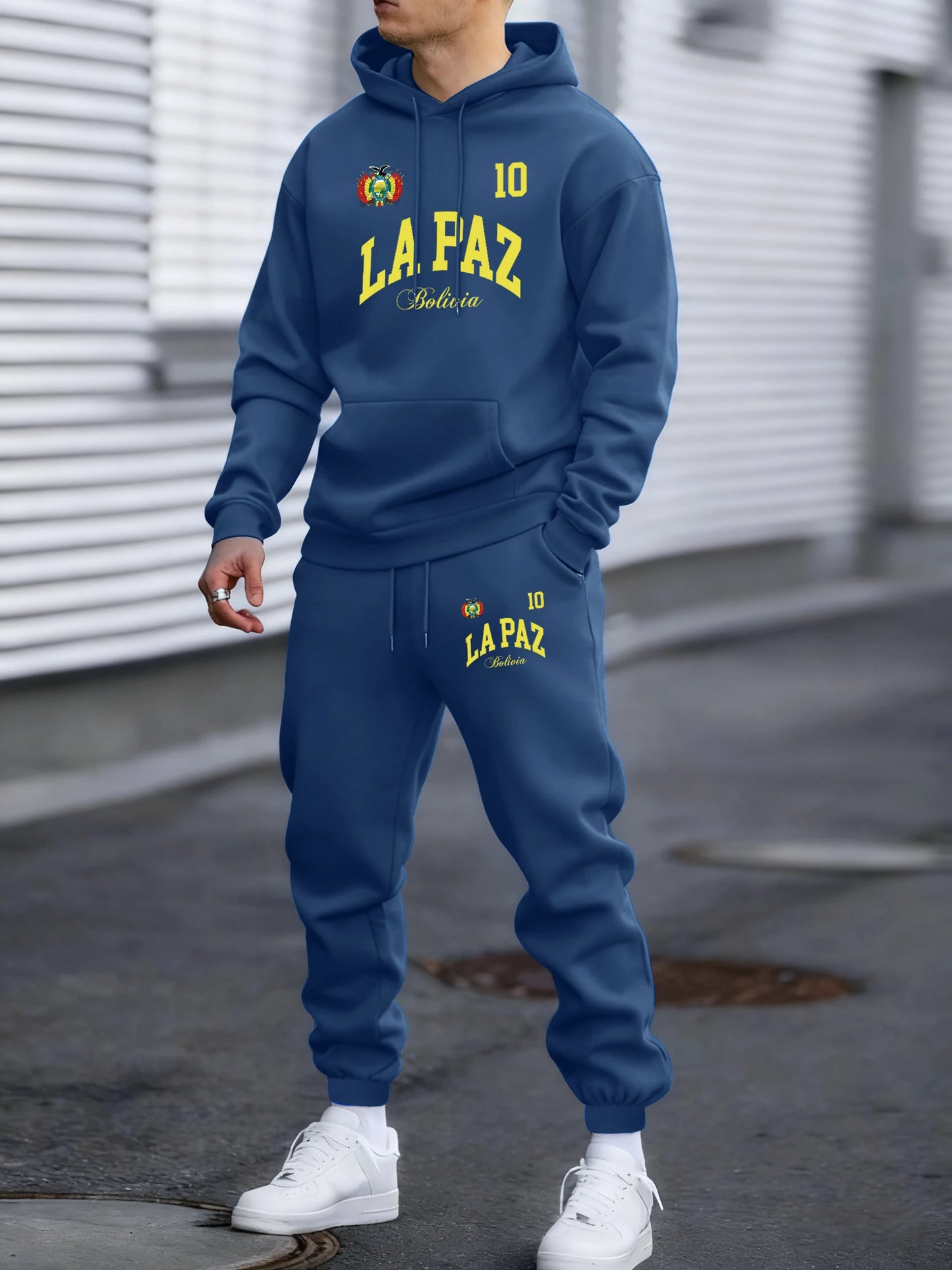 Lapaz Bolivia Emblem Printed Comfy Street Hoodie Winter Fleece Casual Sweatshirts Long Pants Sets Man Basics All-Match Sweatpant