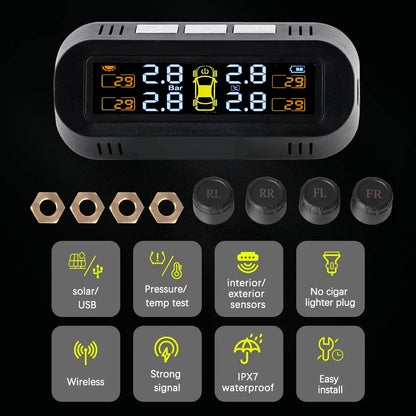 Car Solar TPMS Tire Pressure Monitoring Universal Auto Accessories Security Alarm Systems Tyre Temperature Monitor 4 Exteral