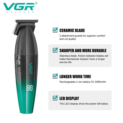 VGR Hair Trimmer Professional Beard Hair Clipper 9000 RPM Haircut Barber Metal Trimer for Men V-906 Hair Cutting Machine