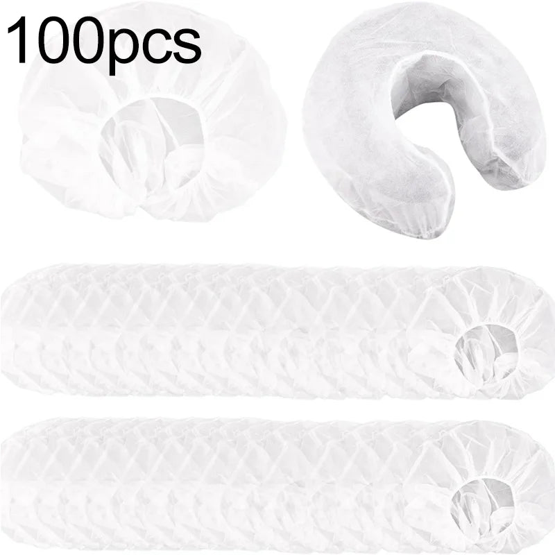 100/10pcs Non-Woven U-Shaped Headrest Pillowcase  Disposable Massage Face Rest Cradle Cover Fitted Headrest Beauty Salon Tools