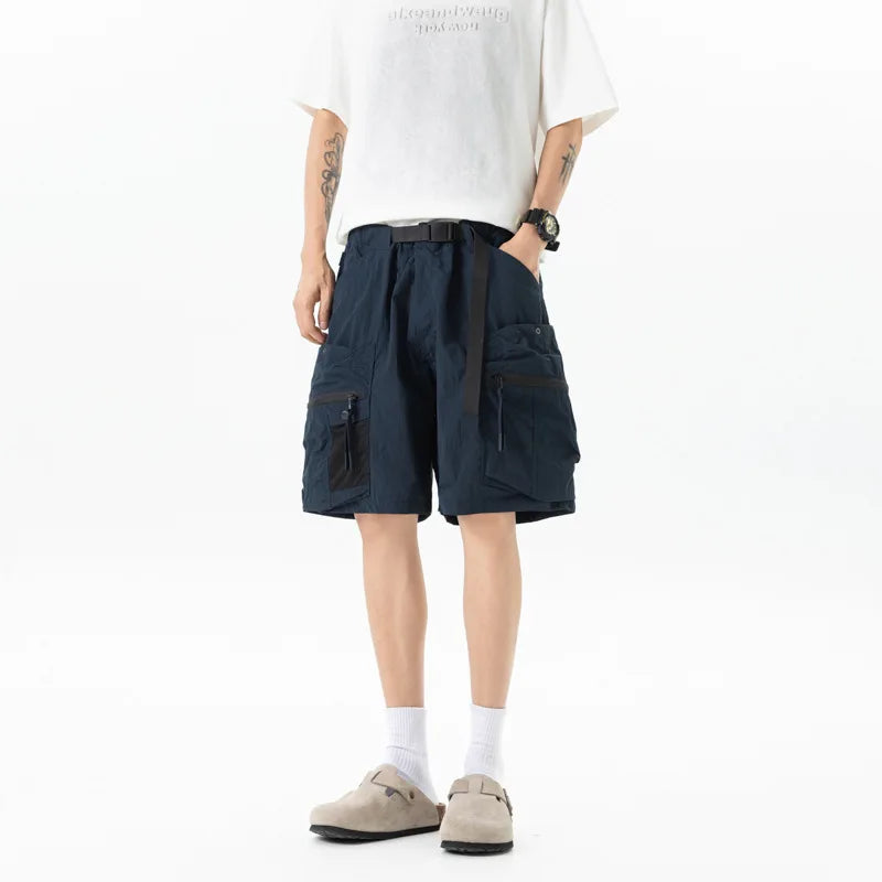 American Oversized Men's Workwear Cargo Shorts Summer Loose Casual Big Zipper Pocket Tactical Shorts Men Retro Five-Point Pants