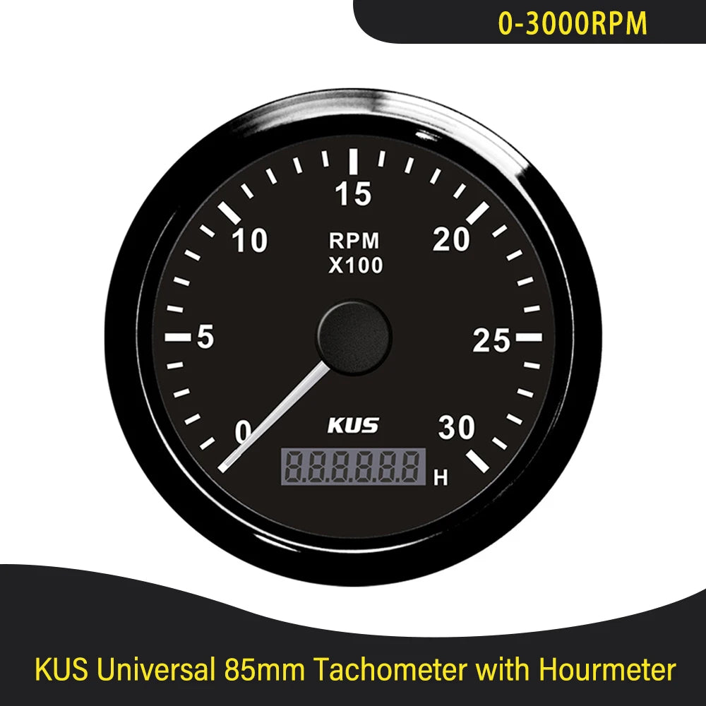 KUS 3K 4K 6K 8K Tachometer RPM Engine Tach Hour Meter LCD Display Inductive for Car Boat Motorcycle