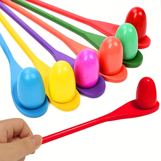 6/12pcs Egg Spoon Race Game Sets Wooden Balance Relay Games for Kids Kindergarten Outdoor Lawn Yard Sport Activity Prop Toys