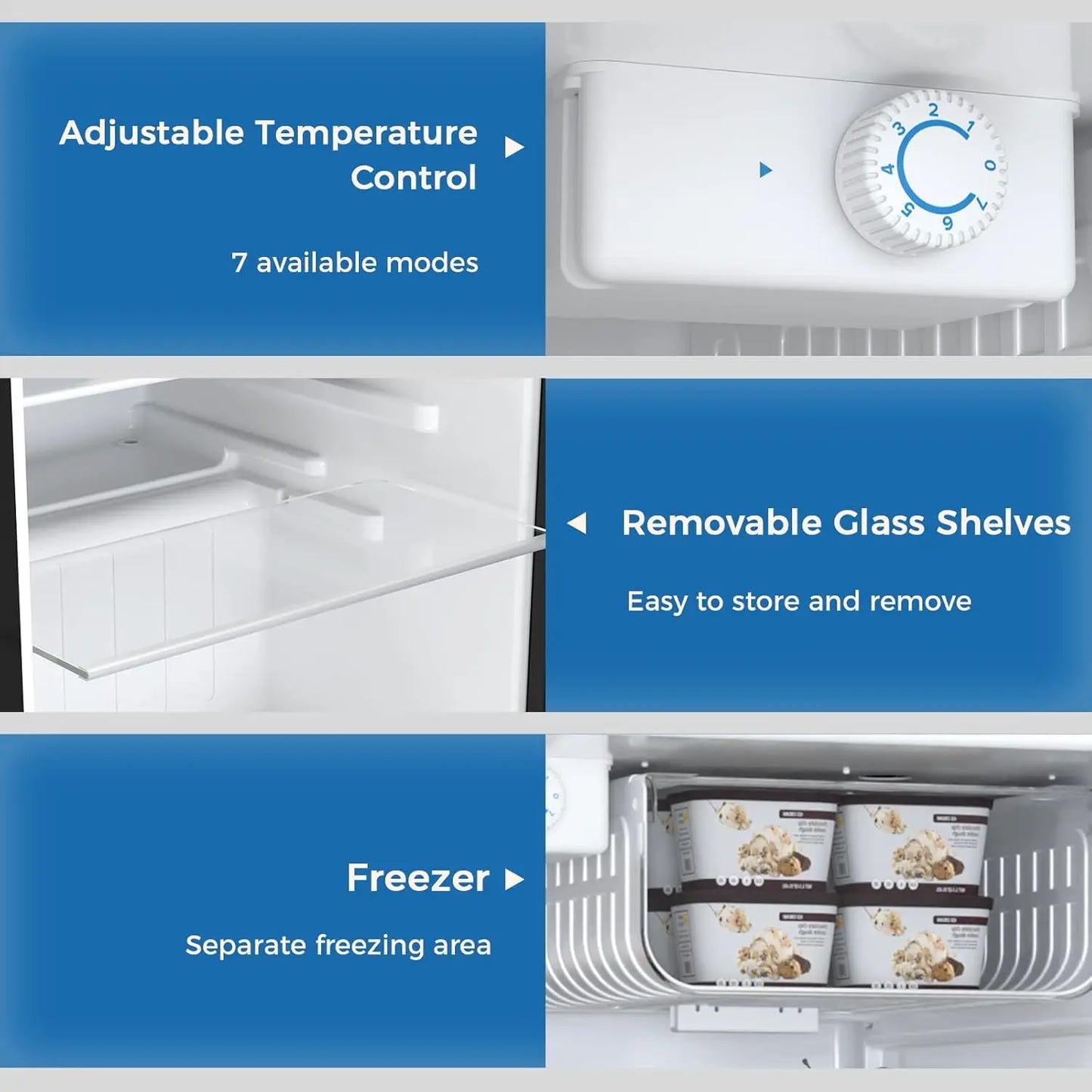 Mini Compact Refrigerator with Freezer, 3.2 Cu.Ft. Single Door with Adjustable Thermostat,Removable