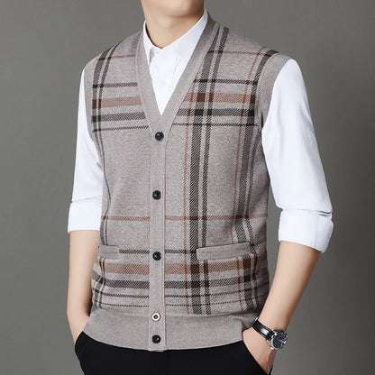 Winter 2025 with Fleece Warm Vest Vest, Vest Sweater, Men's One-piece Fleece Inner Layer Bottom Sweater, Knitted Sweater Top