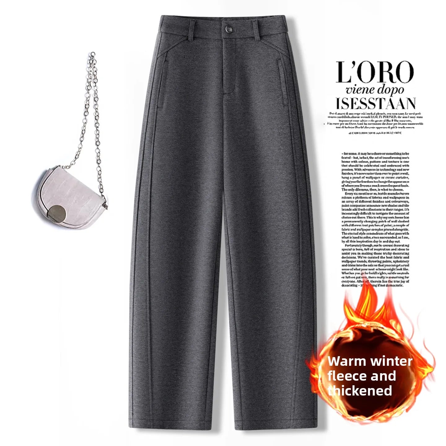 High Waist Grey Woolen Knife Pants Women's Casual Autumn Winter Straight Leg Trousers Commute Style Korean Fashion