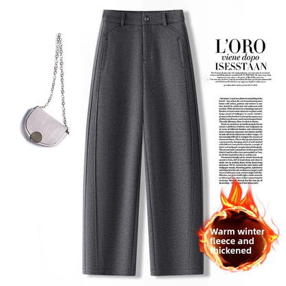 High Waist Grey Woolen Knife Pants Women's Casual Autumn Winter Straight Leg Trousers Commute Style Korean Fashion