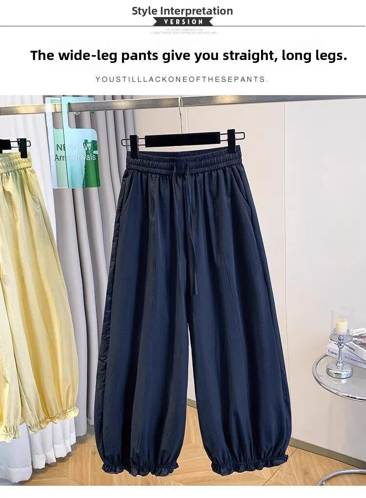Casual Ice Silk Quick Dry Nine-Piece Flower Bud Pants Women Summer Thin Loose High Waist Draping Lantern Pants