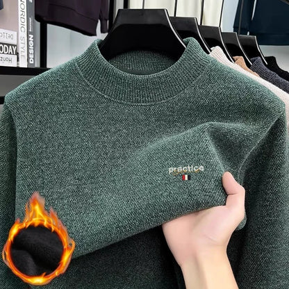 Men'sthick sweater for autumn and winter, warm windproof, with delicate and soft cutting, a casual high-end embroidered pullover