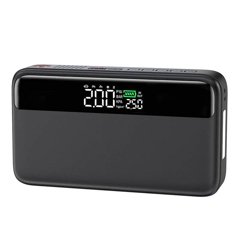 10000 mAh Car Battery Starter&Tire Inflator 12V Booster 65W Fast Charging Emergency Jump Starter LED Light Powerbank Compressor