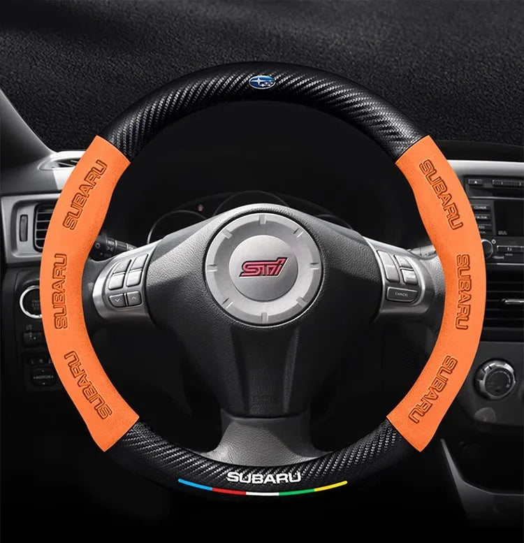 For Subaru STI Brz Wrx Xv Ascent Forester Outback Impreza Legacy Car Suede Carbon fiber Anti-slip Ventilate Steering Wheel Cover