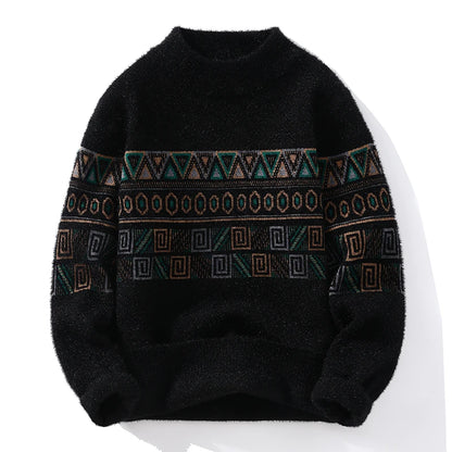Men's Fashion stripe pattern Sweaters 2024 Autumn/Winter Loose Knittwear Men sweater youth Thick Warm wool pullovers M-4XL ﻿