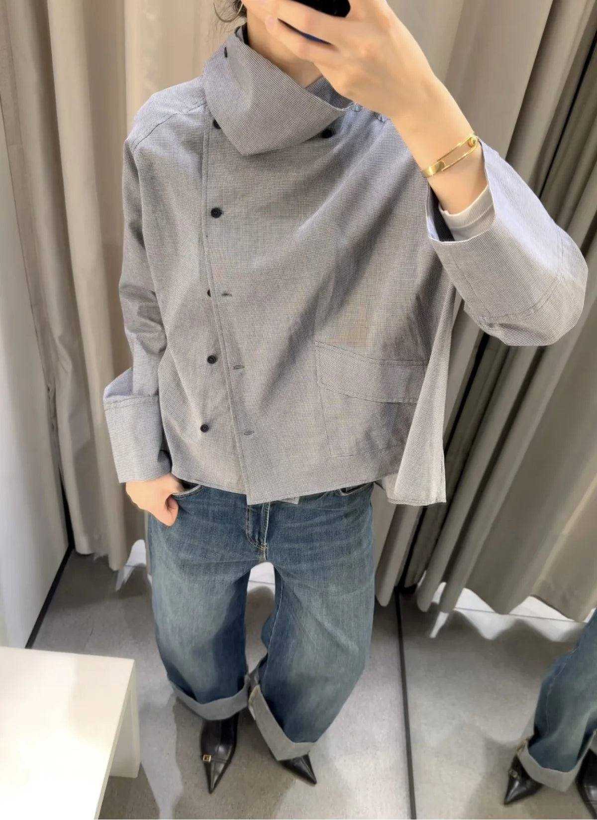 ETJ 2026 New Women's Designer Cotton High Neck Shirt Jacket Oversized Long Sleeve Minimalist Style Outerwear Top