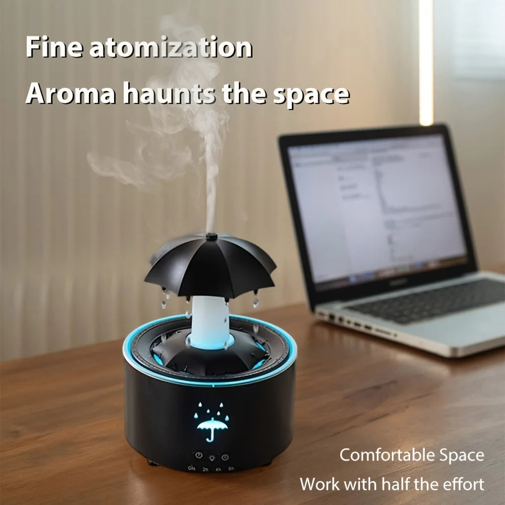 Rotating Raindrop Humidifier, Cool Mist Air Humidifier with Remote, Colorful Night Light, Essential Oil Diffuser, Auto-Off
