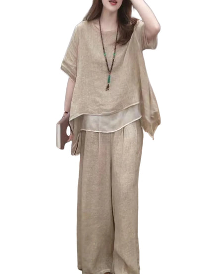 Retro Cotton Linen Set Women's Summer 2026 New Ethnic Style Loose Slimming Belly Covering Two-Piece Set Fashionable Casual Wear