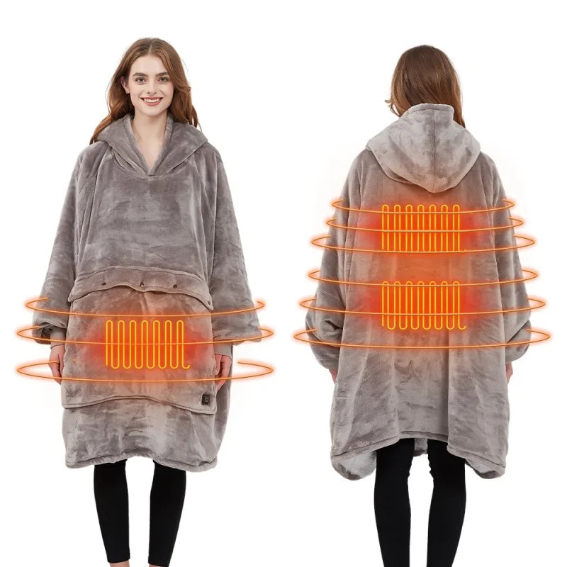 Heated Winter Home Clothes Large Size Blanket Wearable Thiened  Hing Hooded Lazy Blanket USB Heating Couples Robe