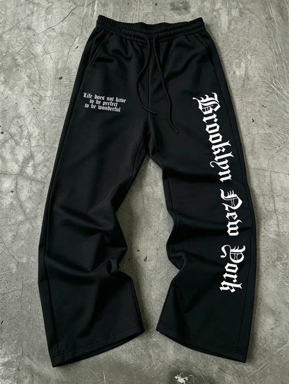 Fearless Spider Web Hand Print Gothic Wide Leg Sweatpants Men 100% Polyester Y2K Baggy Drawstring Streetwear Unisex Jogger Pants