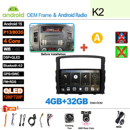 Android 16Carplay For Mitsubishi Pajero 4 V80 V90 2006 2007 -2014 Car Radio Video GPS Navigation Player Unit Multimedia Stereo