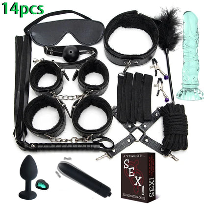 Erotic Sex Toys For Women Adults Games Nylon 16pcs Bondage BDSM Kits Handcuffs Sex Whip Mouth Gag Dildo Vibrator Anal Plug