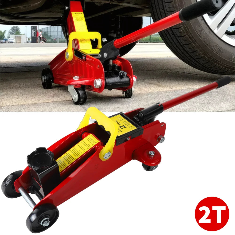 2T Hydraulic Floor Jack Trolley Low Profile Car Adjustable Lifting 135-320mm Equipped With 4 Metal Wheels