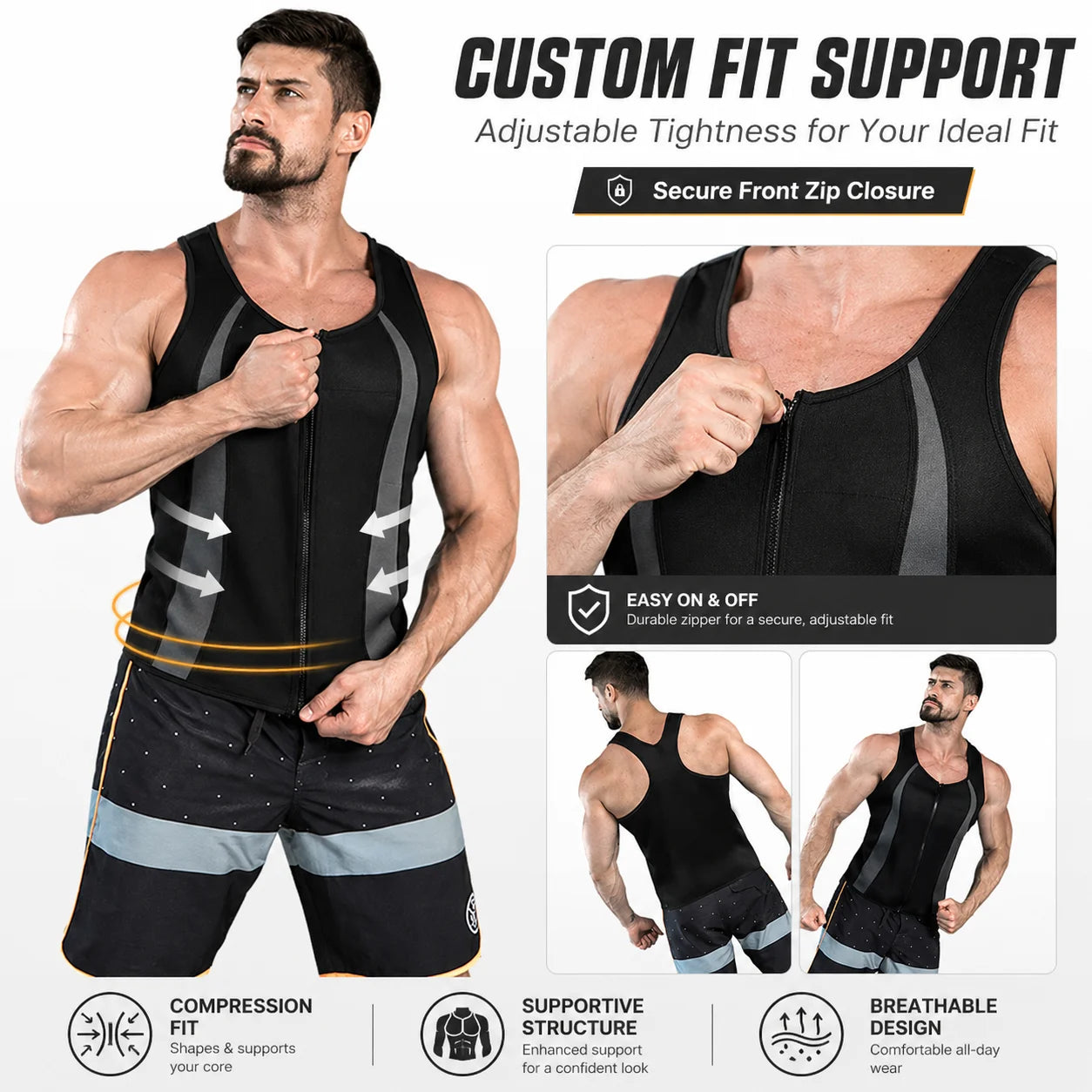 Neoprene Sauna Suit for Men Waist Trainer Body Shaper Sweat Suit for Weight Loss Workout Slimming Vest