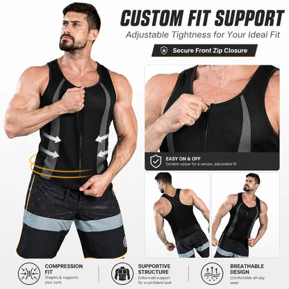 Neoprene Sauna Suit for Men Waist Trainer Body Shaper Sweat Suit for Weight Loss Workout Slimming Vest