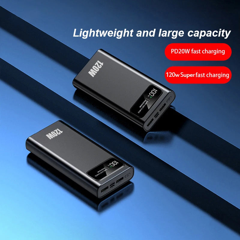 200000mAh Ultra Capacity 120W Super Fast Charging LED Digital Display Mobile PowerBank Portable External Battery For IPhone