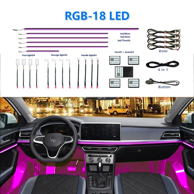 For BMW Only Neon Car Ambient Lights Full 213 Colors Streamer RGB LED Interior Hidden Ergonomic Strip For F10 F20 F30 G20 G30