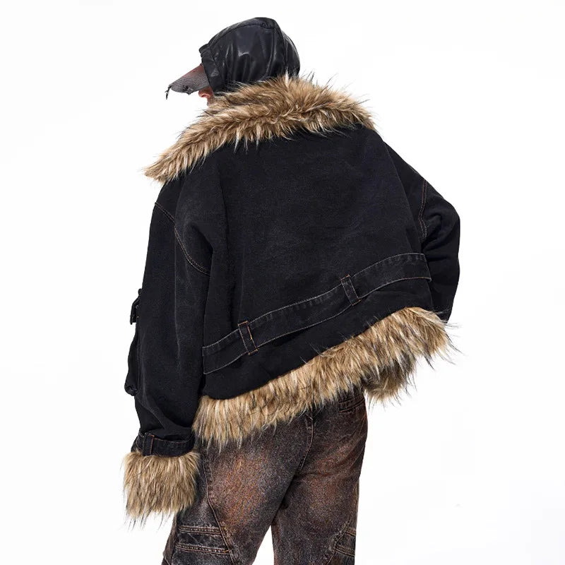 LUZHEN Fashion Personalized Faux Fur Splicing Design Thickened Warm Winter Parka Coat Men's 2025 New Streetwear Clothes JY4867