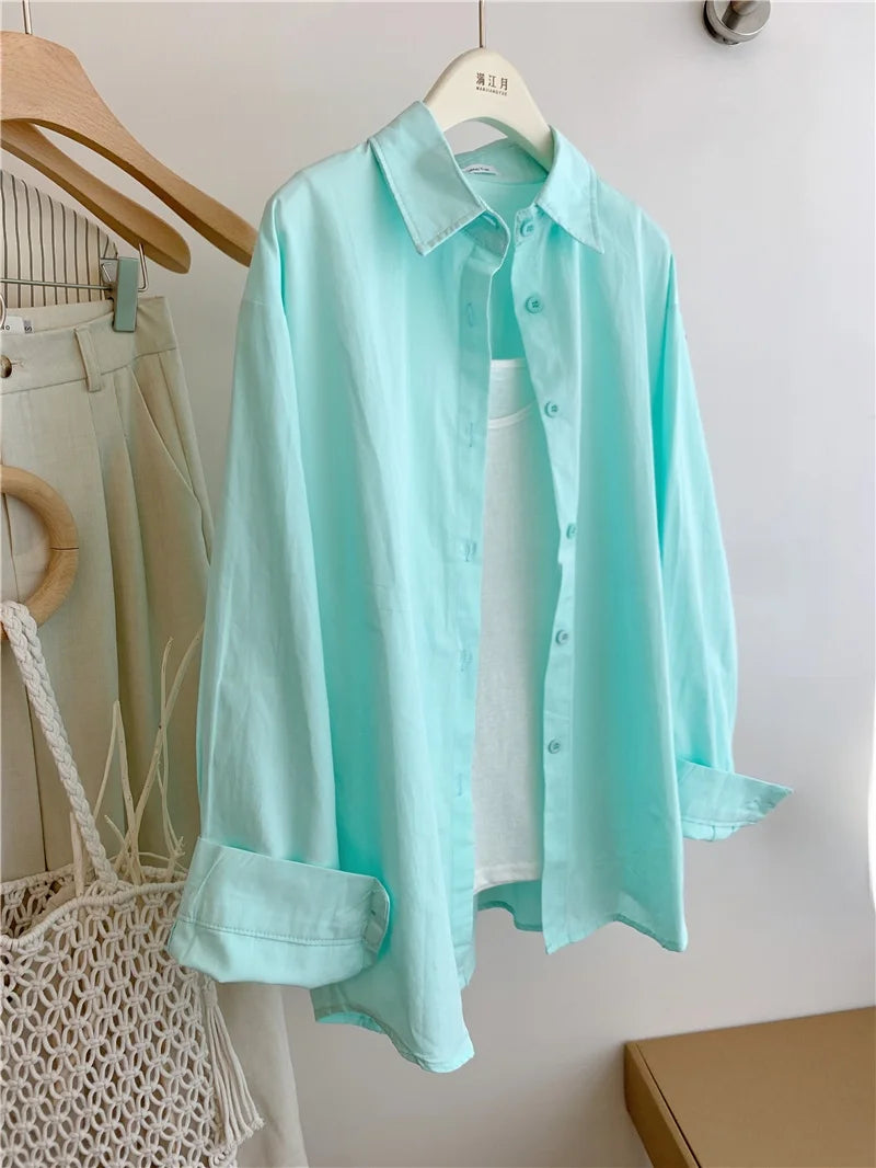 Spring Autumn Design Sensual Casual Versatile Slimming Outerwear Shirt Loose Fit Long Sleeve Polyester Flip Collar Women's Shirt