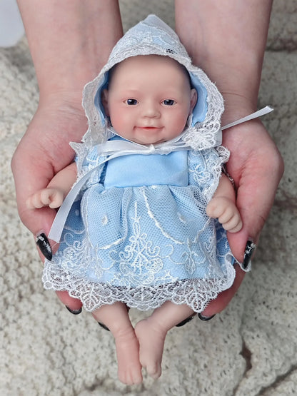Realistic Miniature Babies 7" Full Body Silicone Reborn baby Doll Open Eyes Girl Looks Real with Accessories for Kids Gift