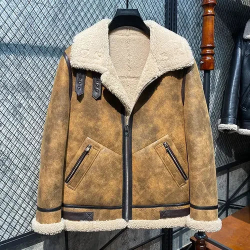 AYUNSUE Winter Leather Fur Coat Men Natural Sheepskin Fur In One Fur Coat Thick Warm Male Genuine Leather Jacket Chaquetas Lq