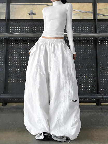 American Style High Waist Quick Dry Wide Leg Pants Women's Spicy Girl Slimming Casual Paratrooper Workwear Trendy White