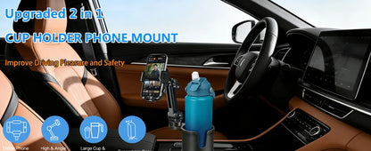 Cup Phone Holder for Car, 2 in 1 Height-Adjustable Dual Cell Phone Holders Car Cupholder Mount, Fit Large Bottle & All Cellphone