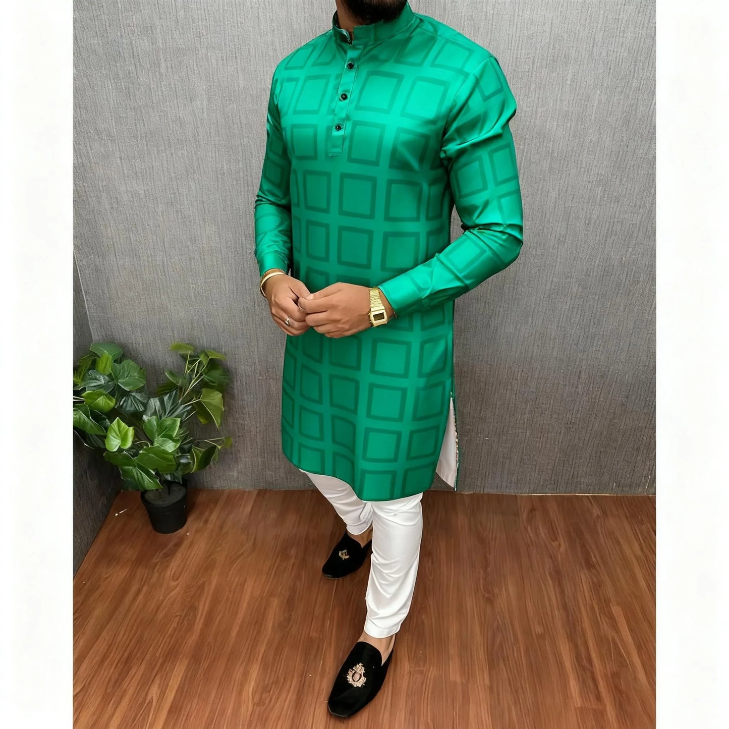 Men Digital Printed Kurta Vardha Regular Mandarin Collar Long Suitable Middle Eastern Tenue Marocaine Homme Men Muslim Clothing