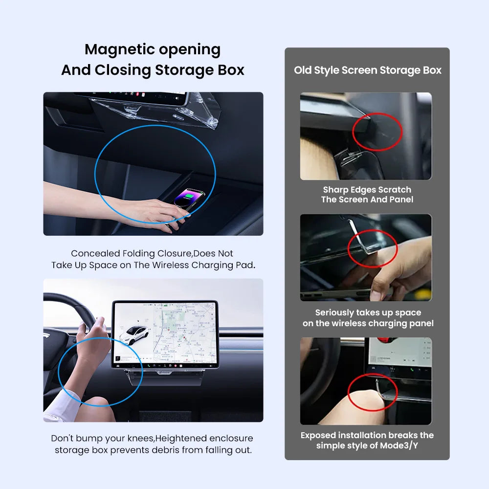 YZ For New Tesla Highland Model 3/Y/YL Juniper Tray Magnetic Under Screen Fold Storage Box ETC Screen Storage Box