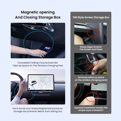 YZ For 2021-2026 Tesla Highland Model 3/Y/YL Juniper Tray Magnetic Under Screen Hidden Storage Box Magnetic Hidden Screen Box