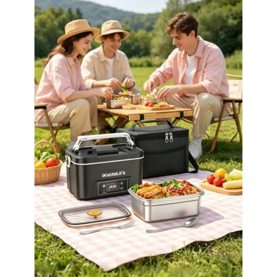 Electric Lunch Box, 1.2L Large Capacity, 24000mAh Rechargeable, Digital Display, Smart Timer, Portable Food Warmer, For Work, C