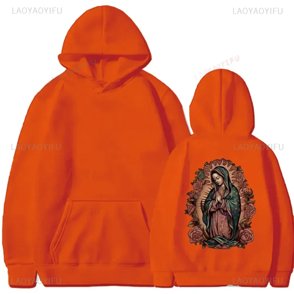 Men's Casual Hoodie with Virgin Mary Print Kangaroo Pocket Long Sleeve Pullover for Fall/Winter Autumn and Winter Keep Warm