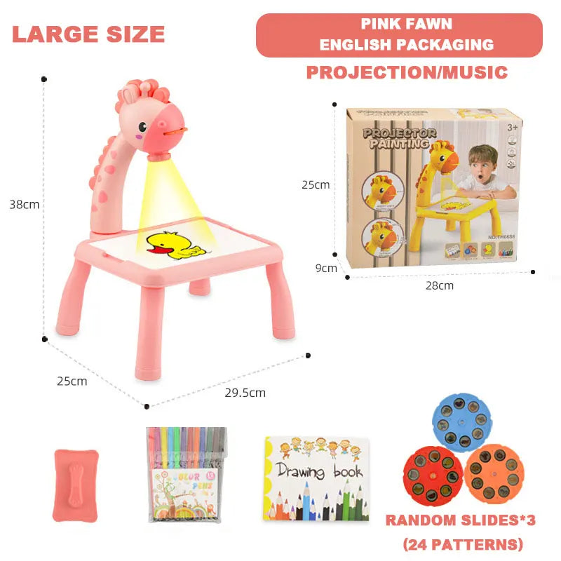 Drawing Projector for Kids, Little Deer Educational Toy, Battery Powered Table with Music, Creative Art Learning Gift For Kids