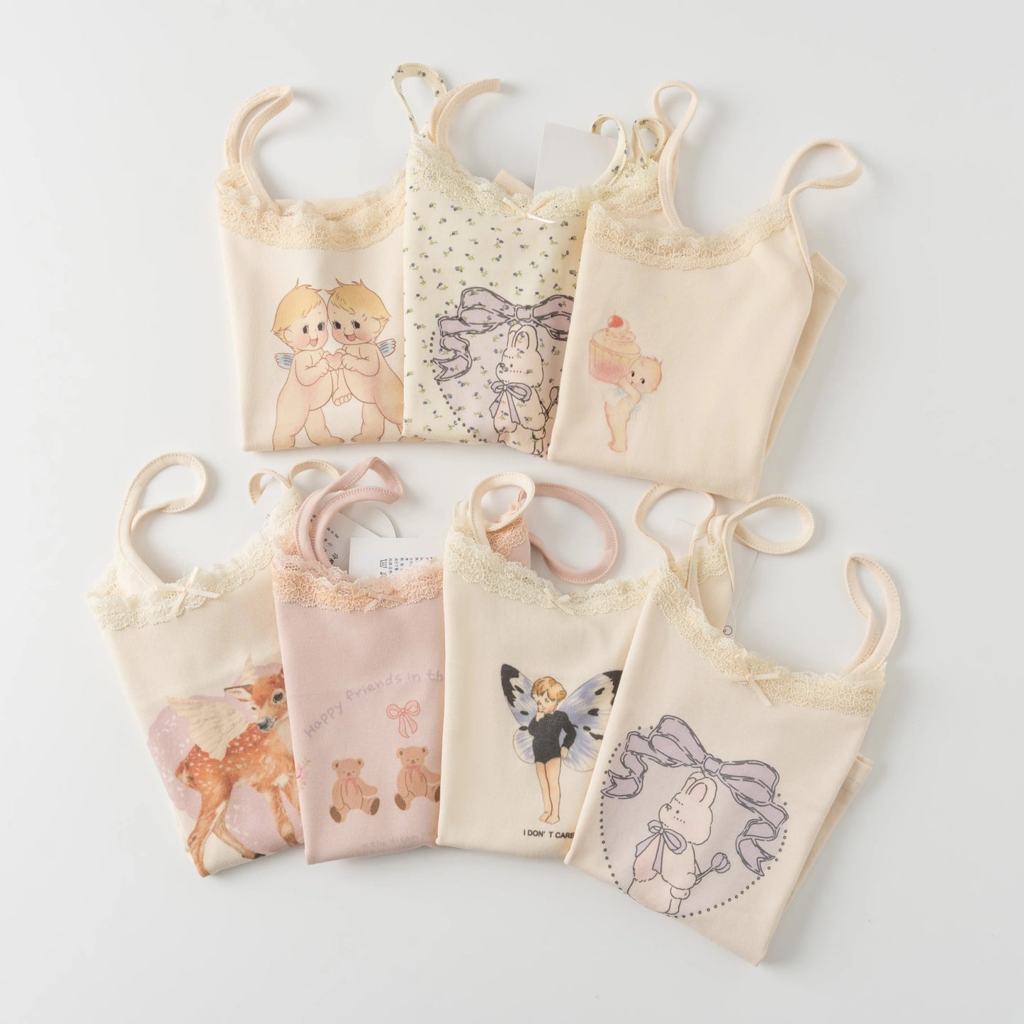 Cute Cartoon Lace Trim Tank Tops Women Summer New Slim Cotton Sleeveless Vests Vintage Sweet Preppy Style Camisole Y2K Clothes