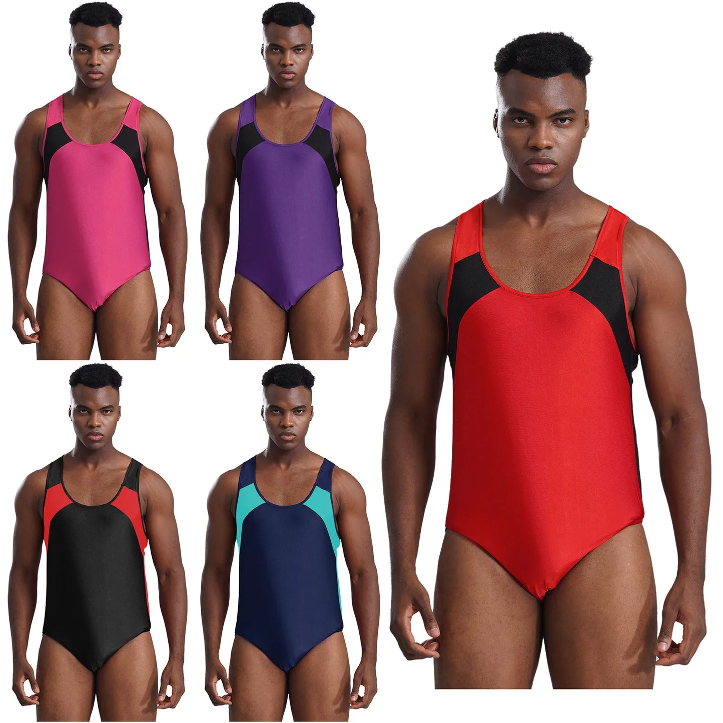 Men's Sleeveless Wrestling Singlet Leotard Racer Back Tank Bodysuits Gymnastics Fitness Jumpsuits Shapwear Ballet Dancewear