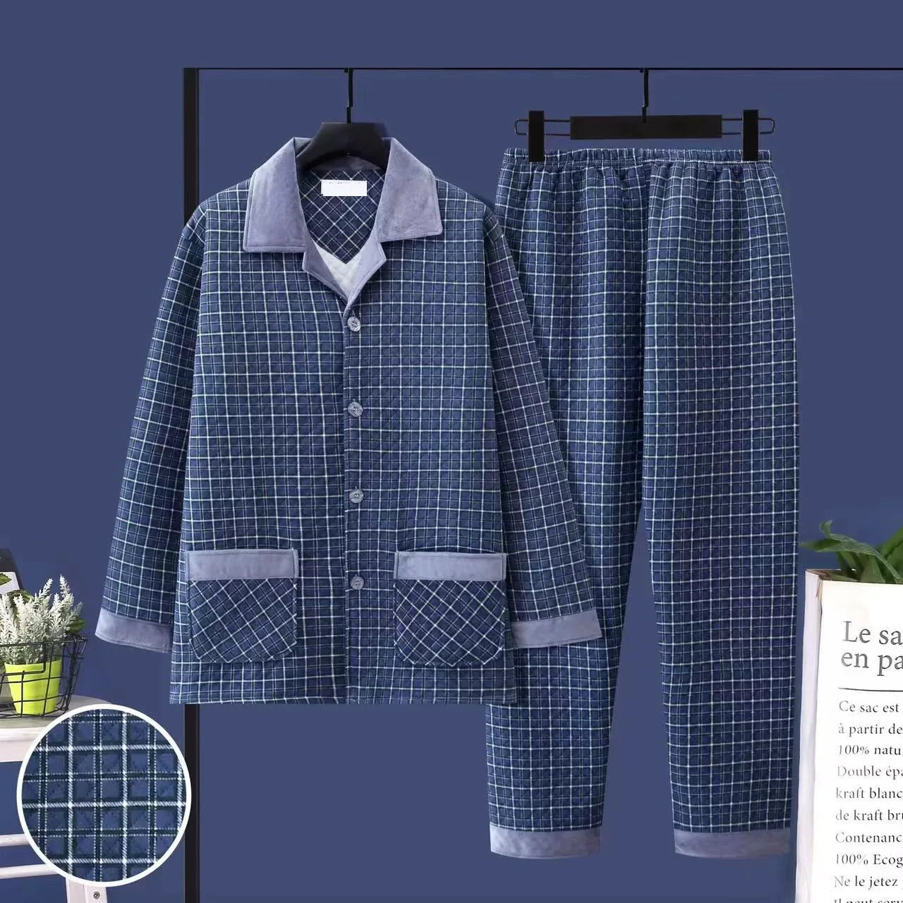 Thickened Loose Long Sleeve Air Layer Cotton Pajamas Set for Men Autumn Winter Home Clothes Set Warm Flannel Sleepwear for Mi...