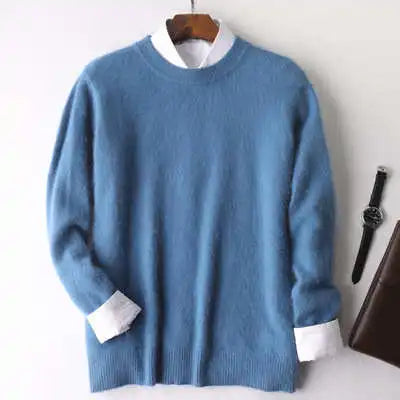 Men's 100% pure Mink Cashmere Sweater O-Neck Pullovers Knit Large Size Mink Sweater Winter New Tops Long Sleeve High-End Jumpers