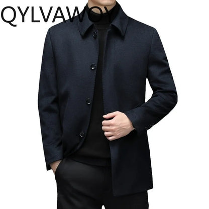 QYLVAWOY Men's Wool and Trench Coats Cashmere Jackets Lapel Man Jacket Coat Autumn Winter Clothes for Man Luxury Business Casual