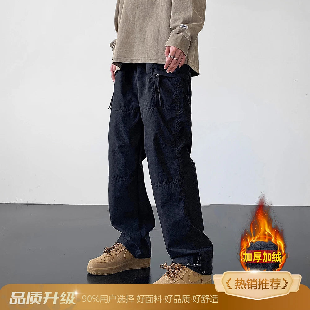 Men's Outdoor Soft  Ski Pants Fleece Lined Thickened Workwear Three-Proof Hiking Casual Trousers Winter Outdoor Gear